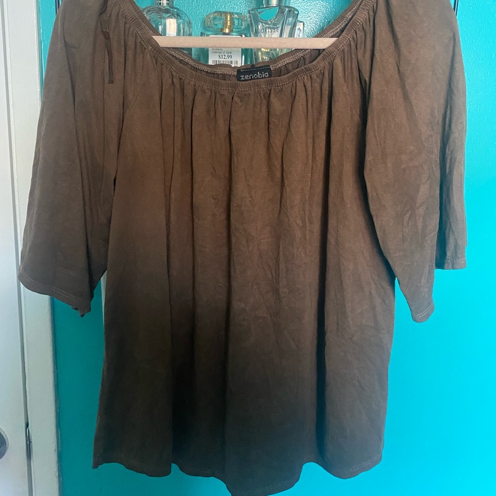 Brown suede off the shoulder top